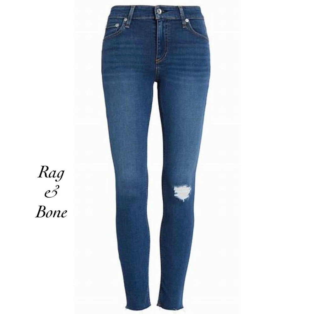 Rag & Bone Cate Mid-Rise Skinny Distressed Raw Hem Blue Jeans  Size 30 $195